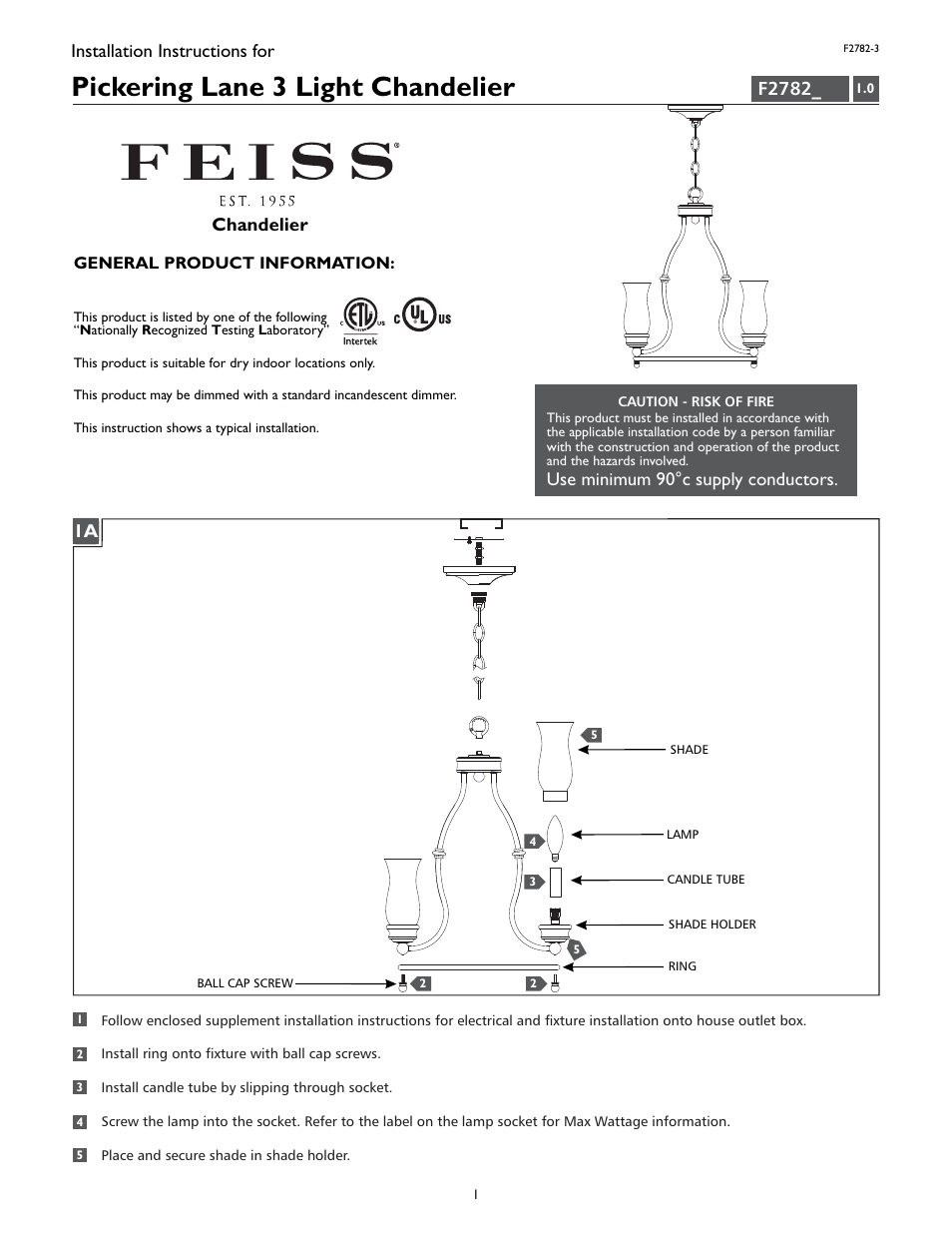 Feiss F2782-3 User Manual | 4 pages