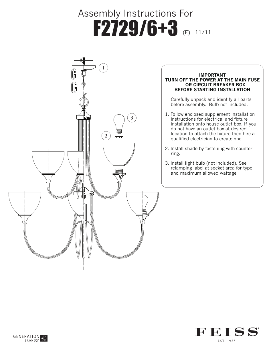 Feiss F2729-6+3 User Manual | 1 page