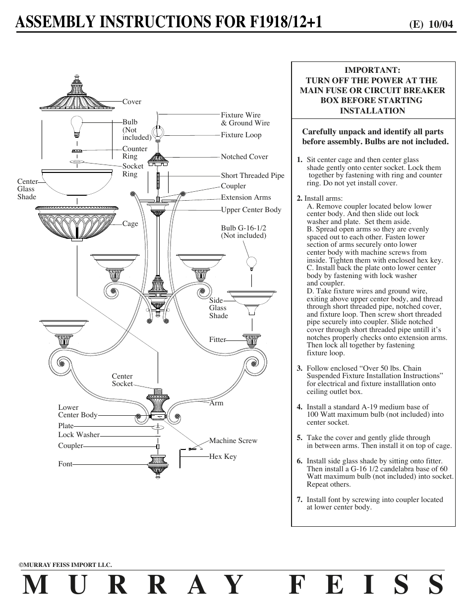 Feiss F1918 User Manual | 1 page