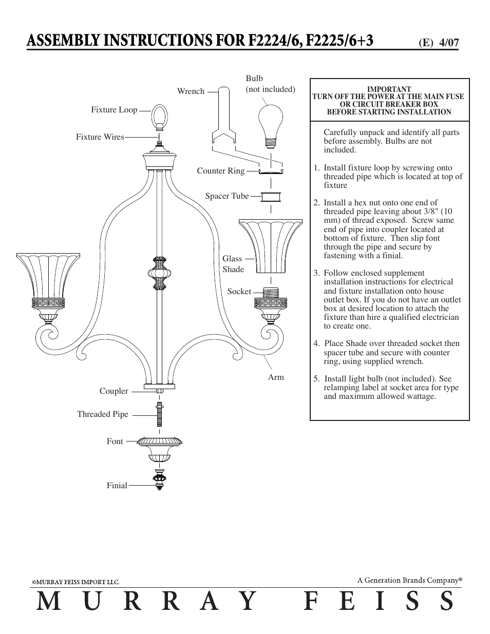 Feiss F2224 User Manual | 1 page
