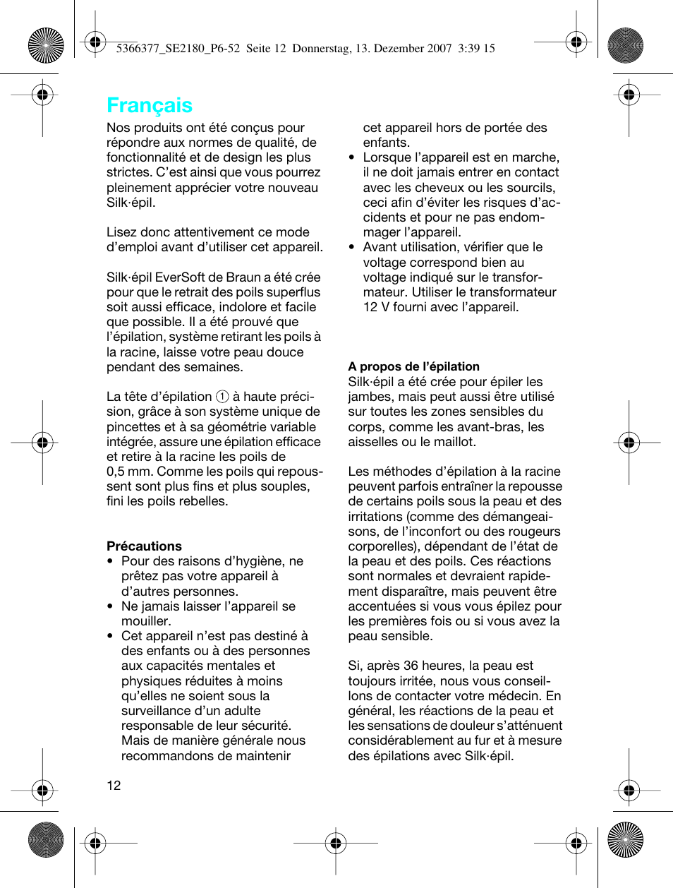 Français | Braun 2180 User Manual | Page 11 / 46