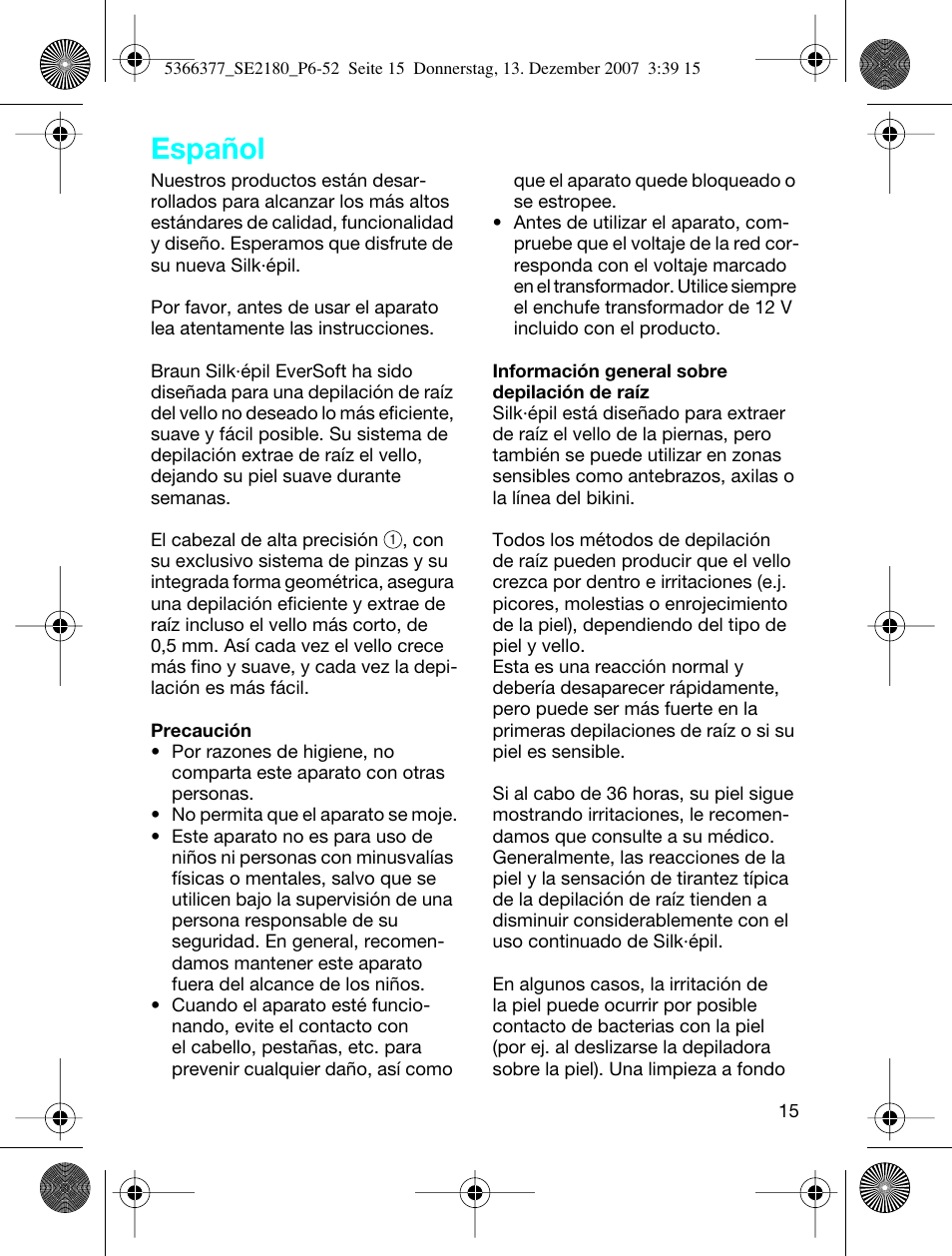 Español | Braun 2180 User Manual | Page 14 / 46