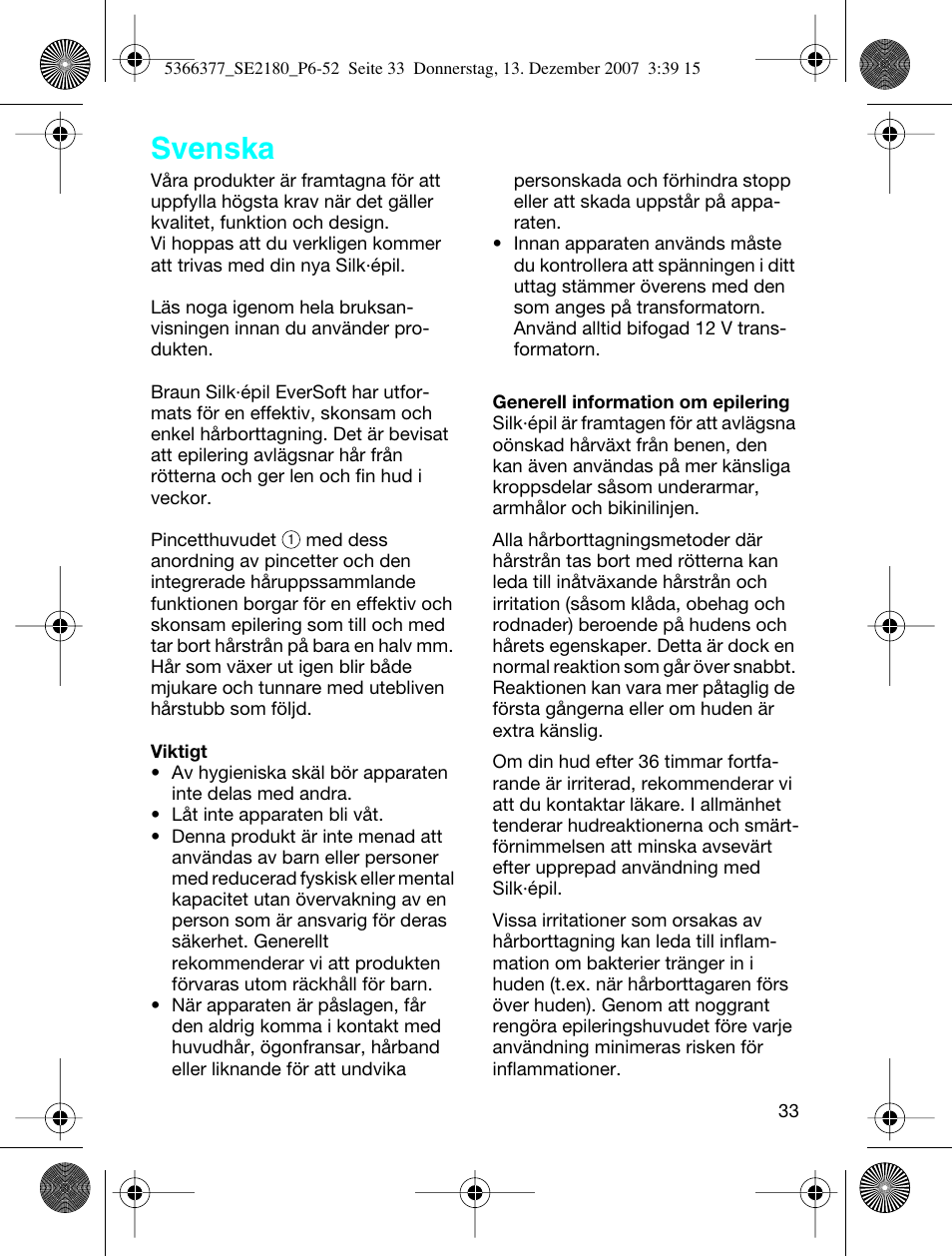 Svenska | Braun 2180 User Manual | Page 32 / 46