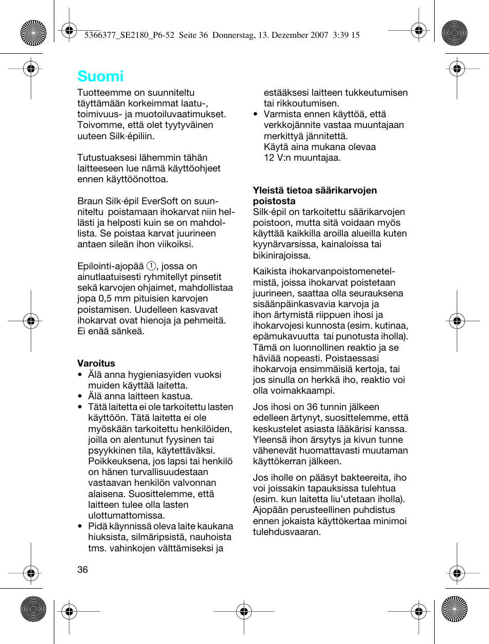 Suomi | Braun 2180 User Manual | Page 35 / 46