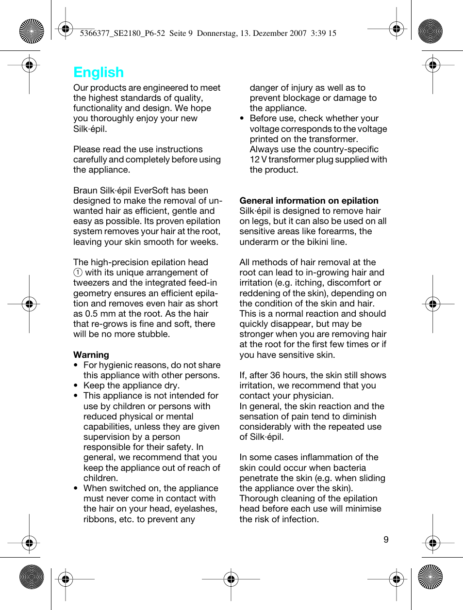 English | Braun 2180 User Manual | Page 8 / 46