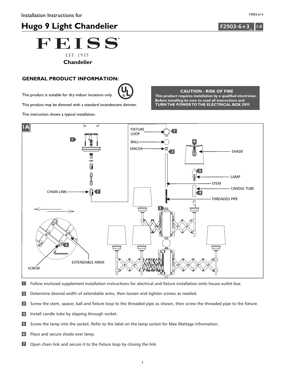 Feiss F2903-6+3 User Manual | 4 pages