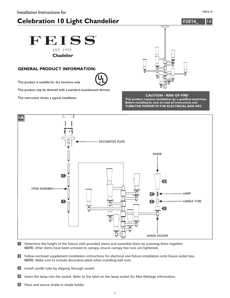 Feiss F2816-10 User Manual | 4 pages