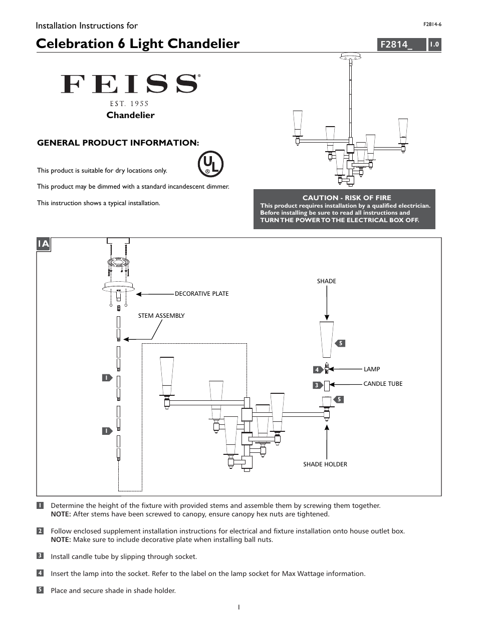 Feiss F2814-6 User Manual | 4 pages