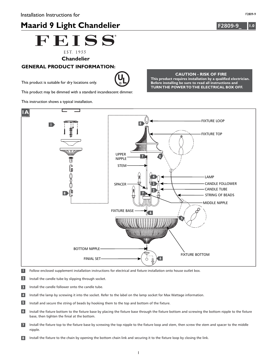Feiss F2809-9 User Manual | 4 pages