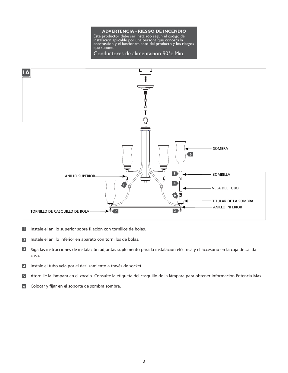 Conductores de alimentacion 90°c min | Feiss F2785-3+6 User Manual | Page 3 / 4