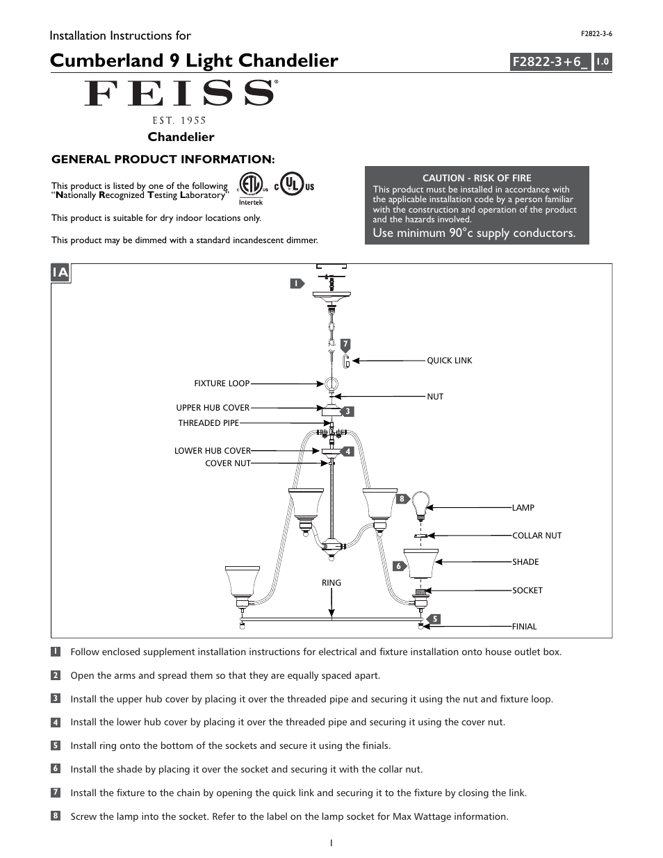 Feiss F2822-3-6 User Manual | 4 pages