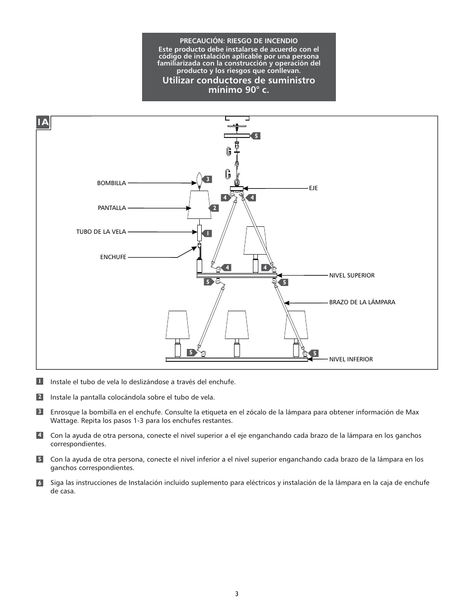 Utilizar conductores de suministro mínimo 90° c | Feiss F2937-3-6 User Manual | Page 3 / 4