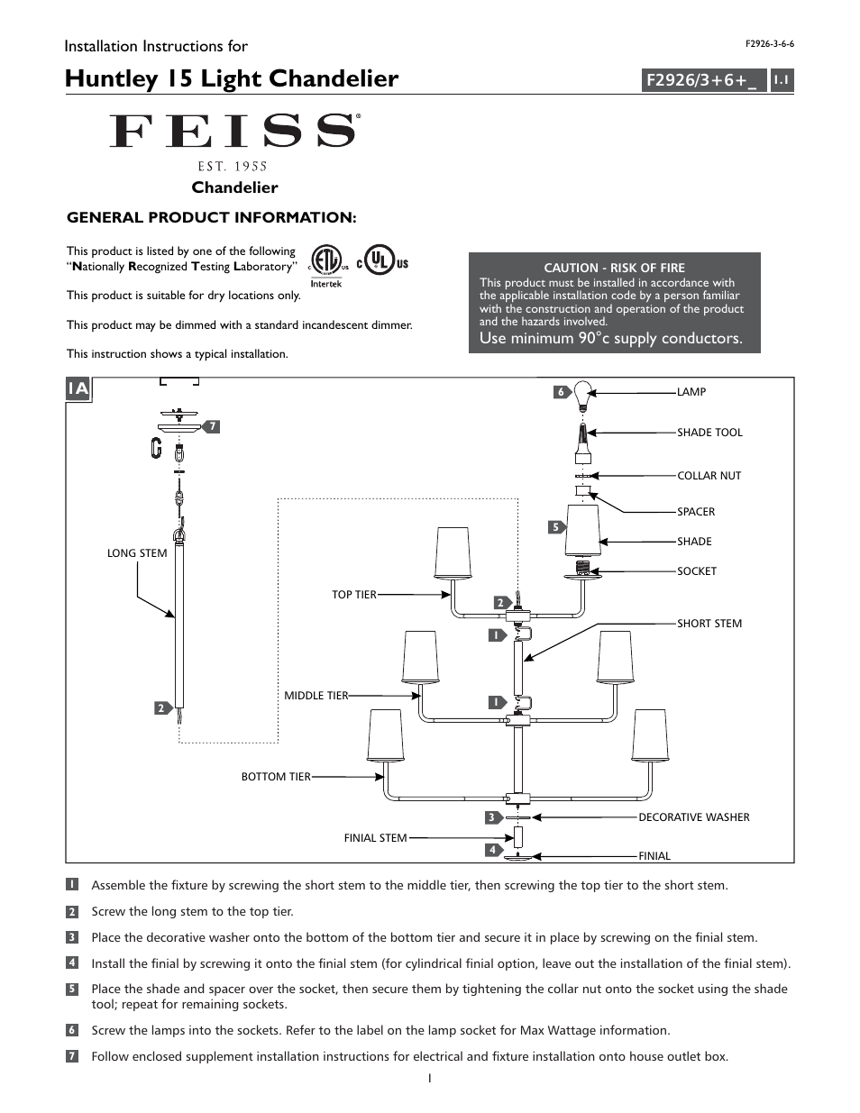 Feiss F2926-3-6-6 User Manual | 4 pages