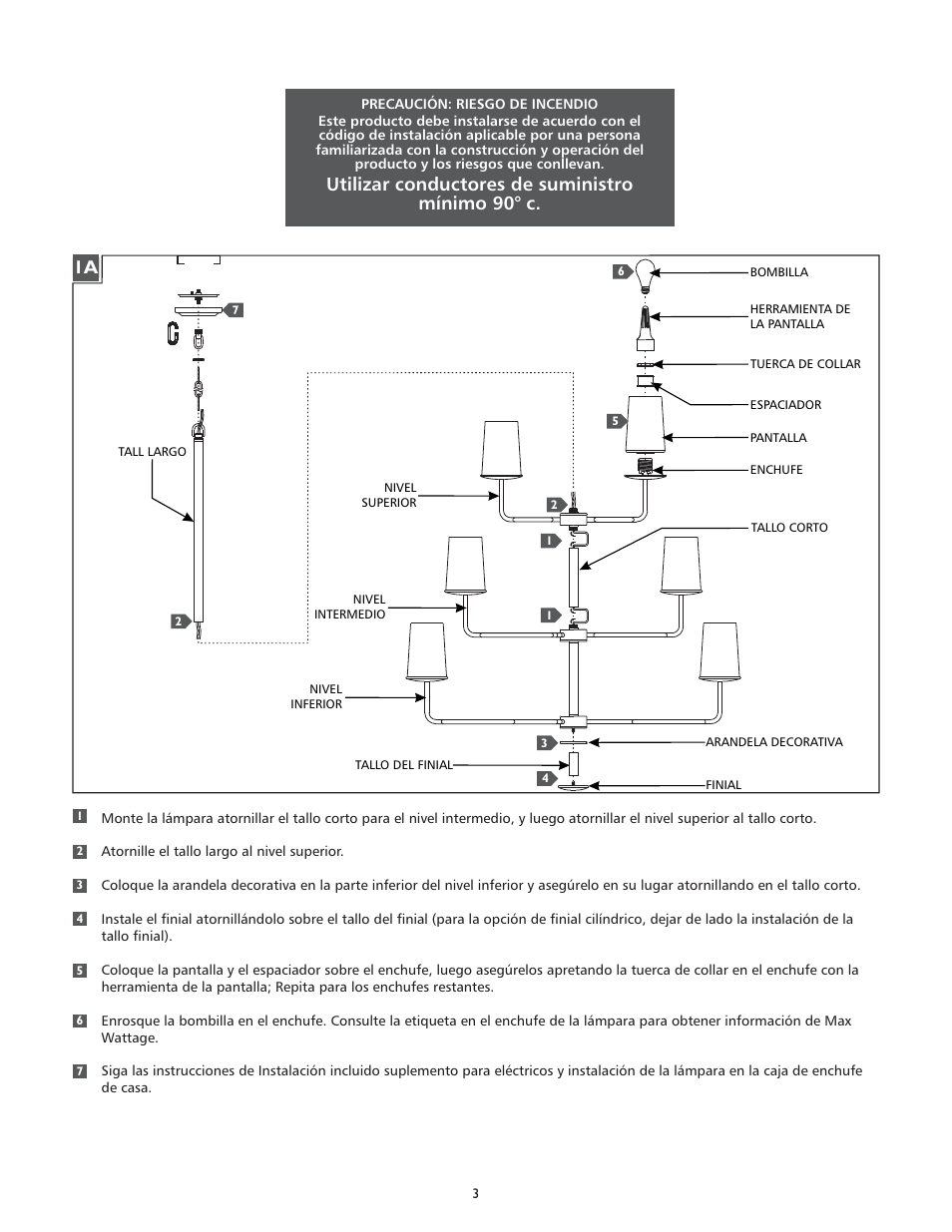 Utilizar conductores de suministro mínimo 90° c | Feiss F2926-3-6-6 User Manual | Page 3 / 4