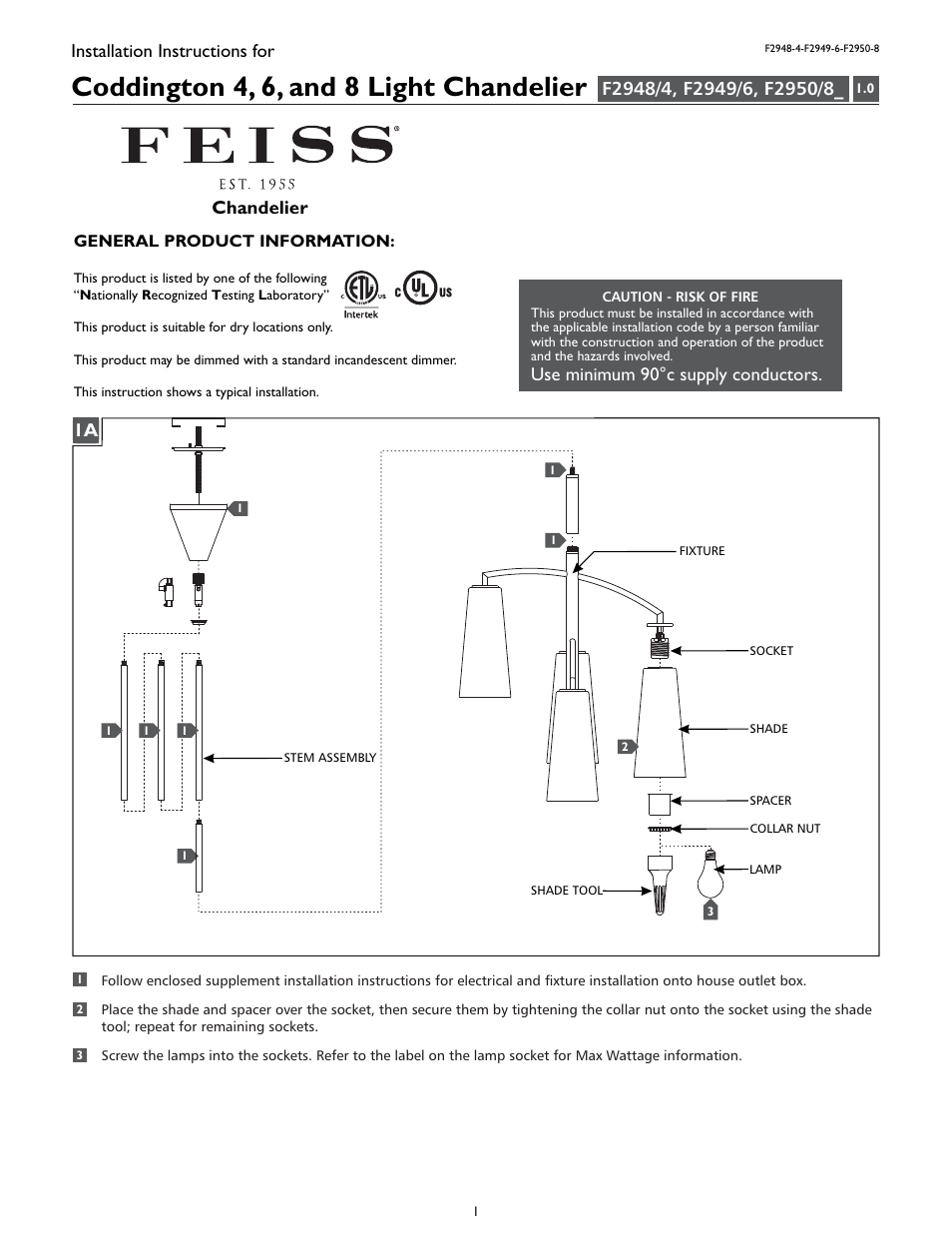 Feiss F2950-8 User Manual | 4 pages