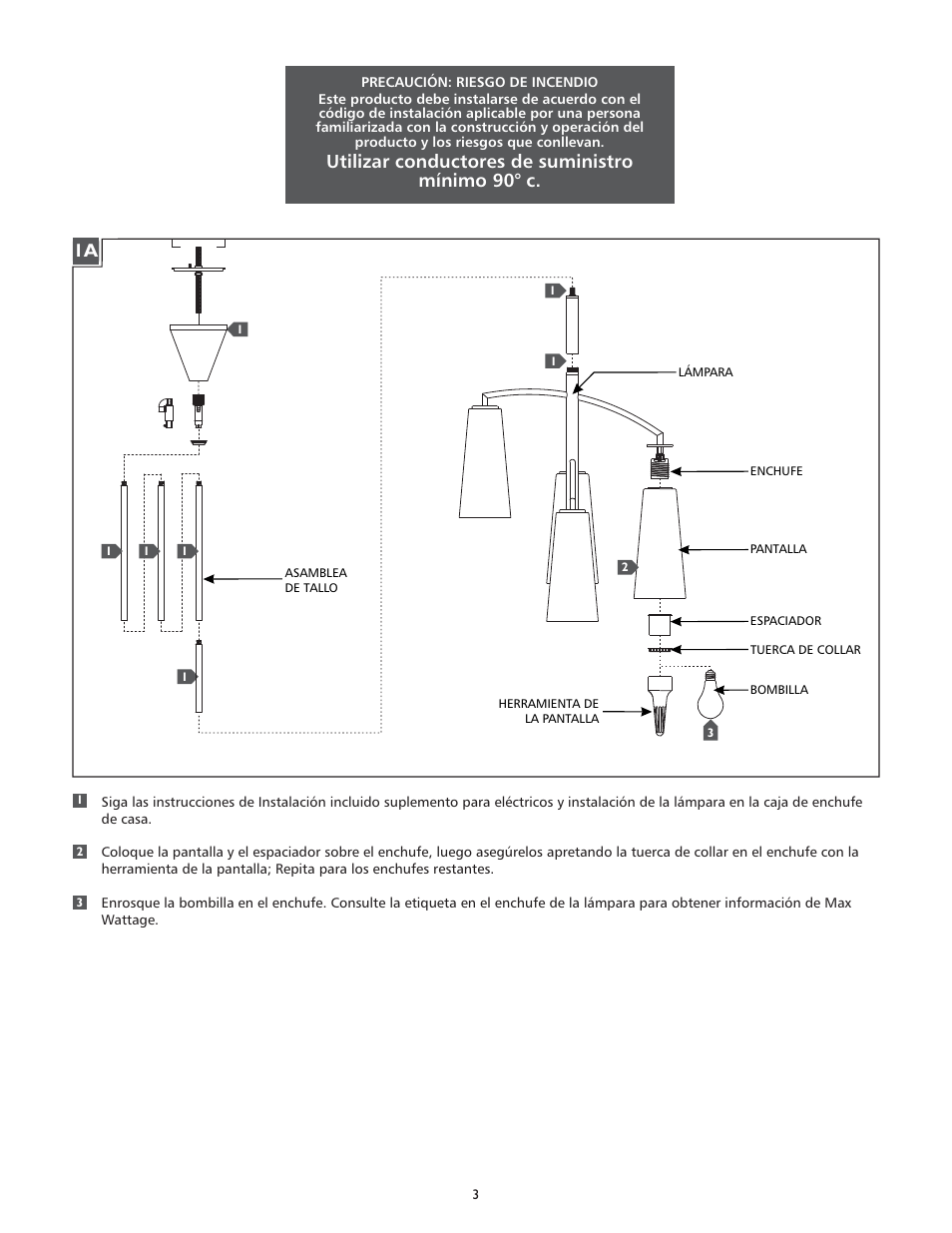 Utilizar conductores de suministro mínimo 90° c | Feiss F2950-8 User Manual | Page 3 / 4