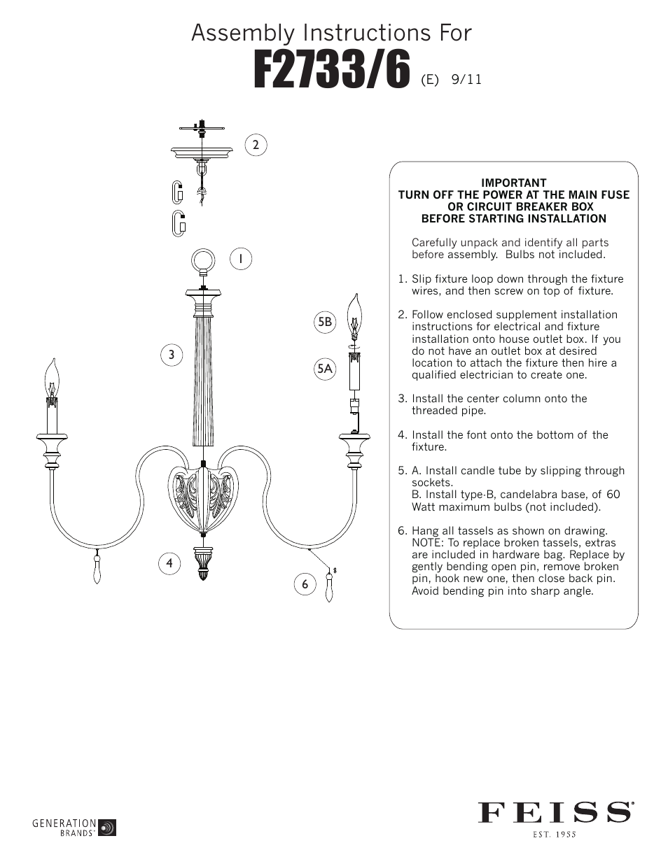 Feiss F2733 User Manual | 1 page