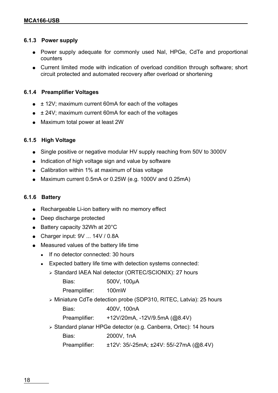 3power supply, 4preamplifier voltages, 5high voltage | 6battery | GBS Elektronik MCA166-USB User Manual | Page 18 / 72