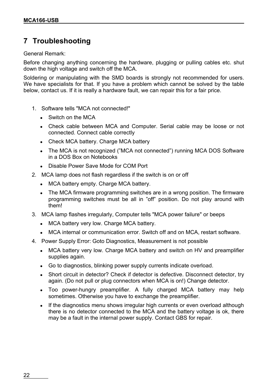 7troubleshooting, 7 troubleshooting | GBS Elektronik MCA166-USB User Manual | Page 22 / 72