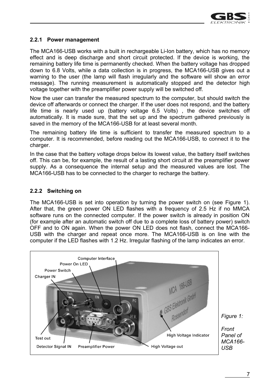 1power management, 2switching on | GBS Elektronik MCA166-USB User Manual | Page 7 / 72