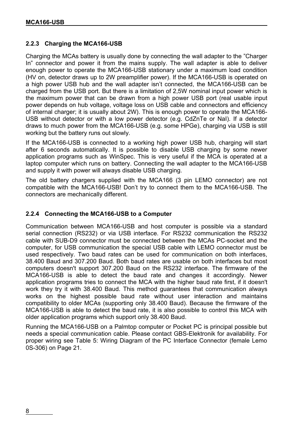 3charging the mca166-usb, 4connecting the mca166-usb to a computer | GBS Elektronik MCA166-USB User Manual | Page 8 / 72