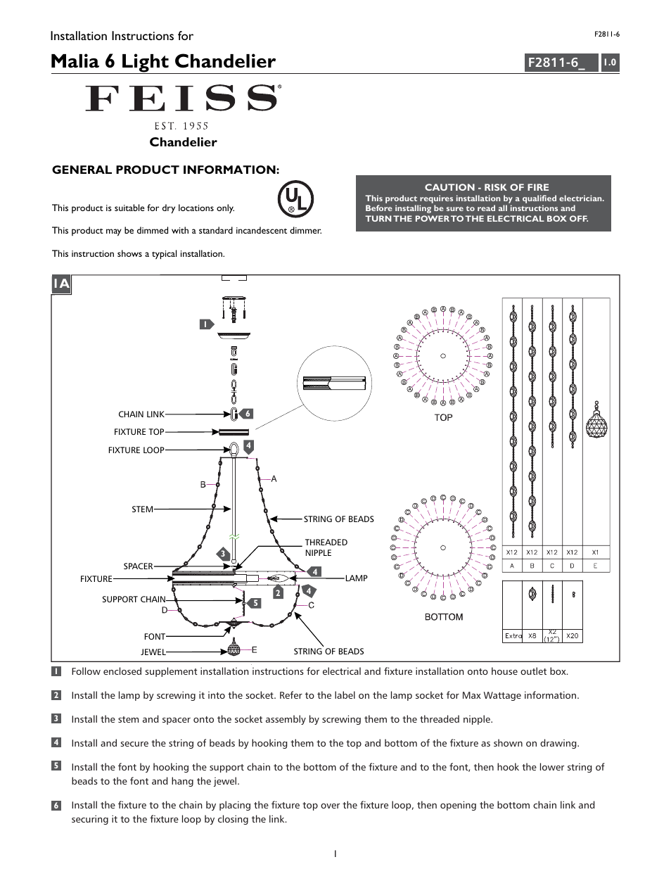 Feiss F2811-6 User Manual | 4 pages