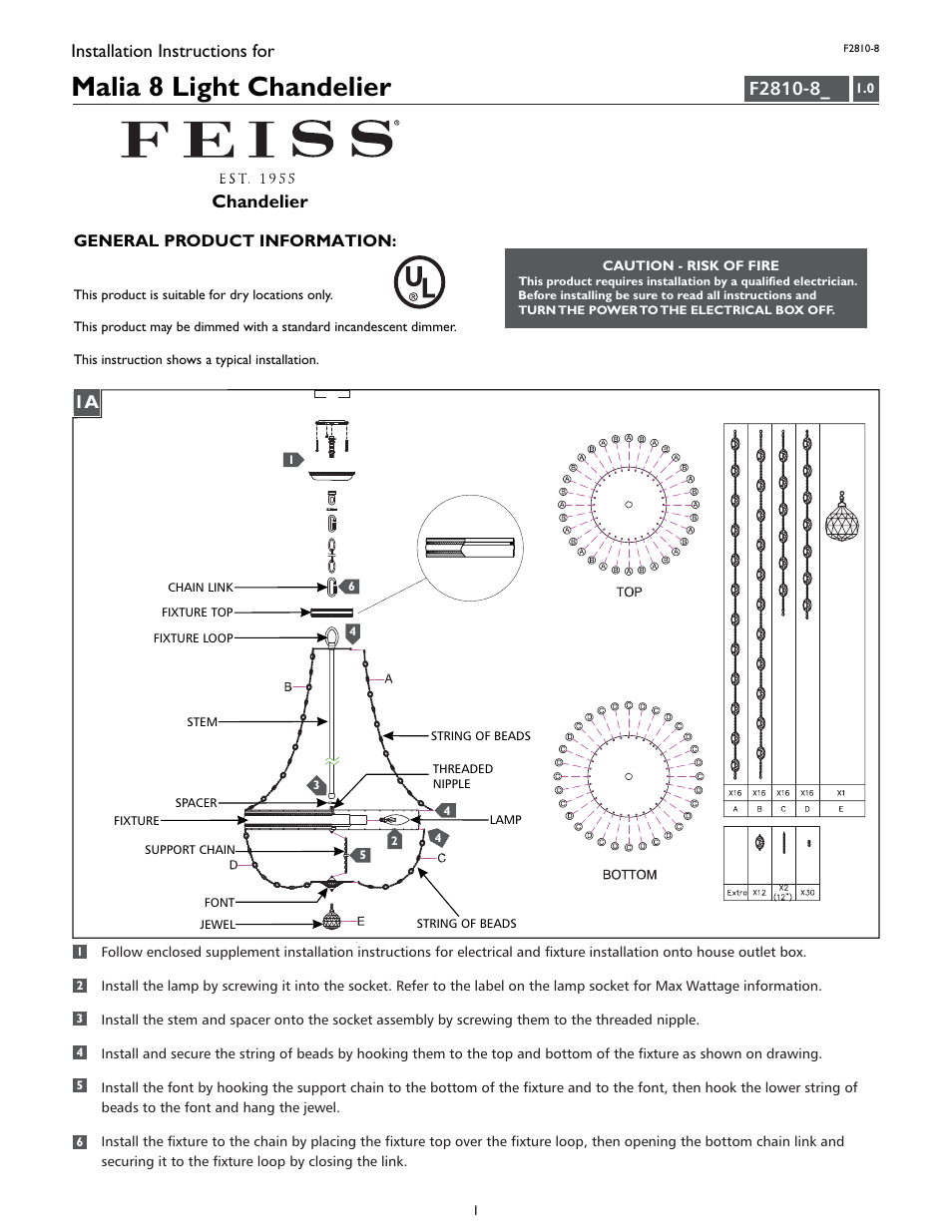 Feiss F2810-8 User Manual | 4 pages