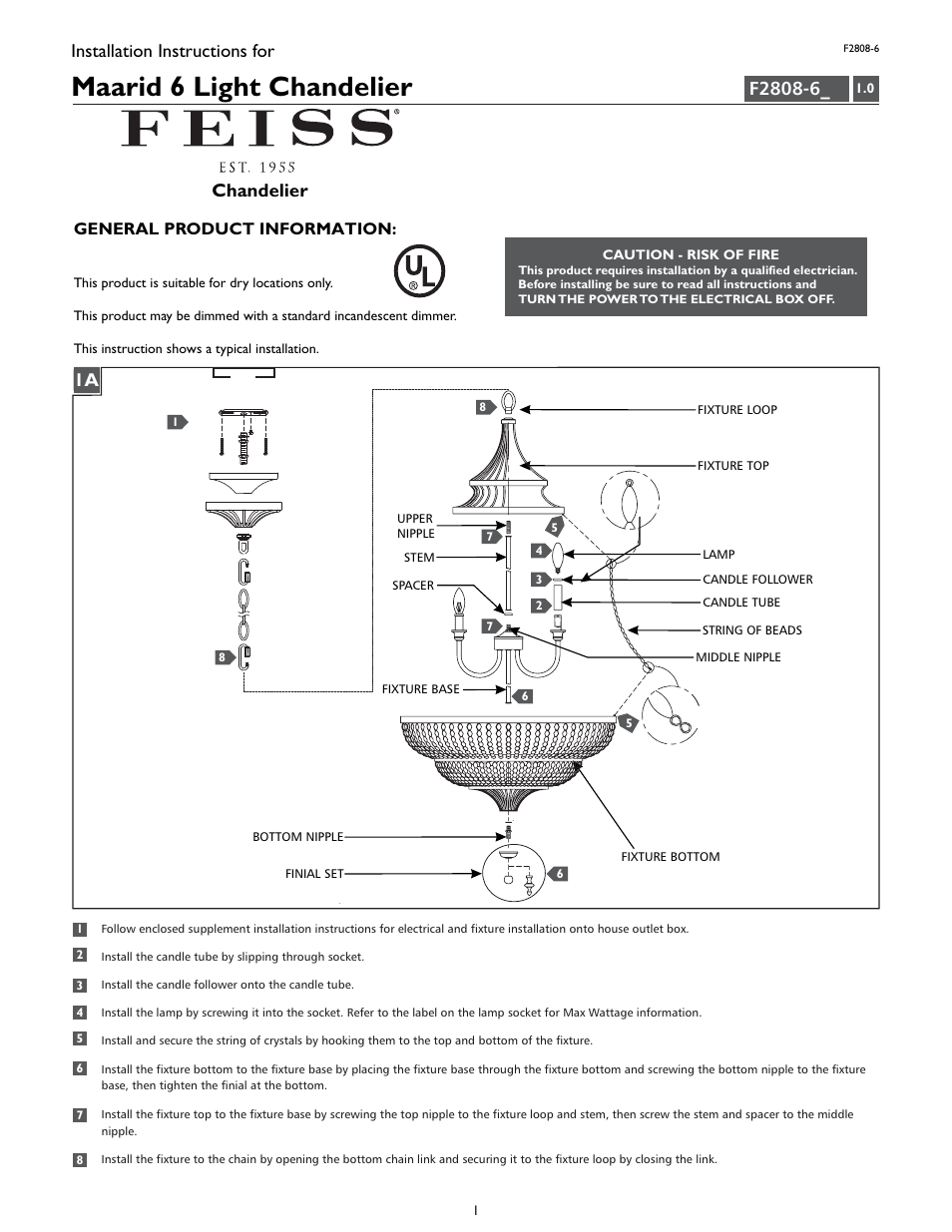 Feiss F2808-6 User Manual | 4 pages