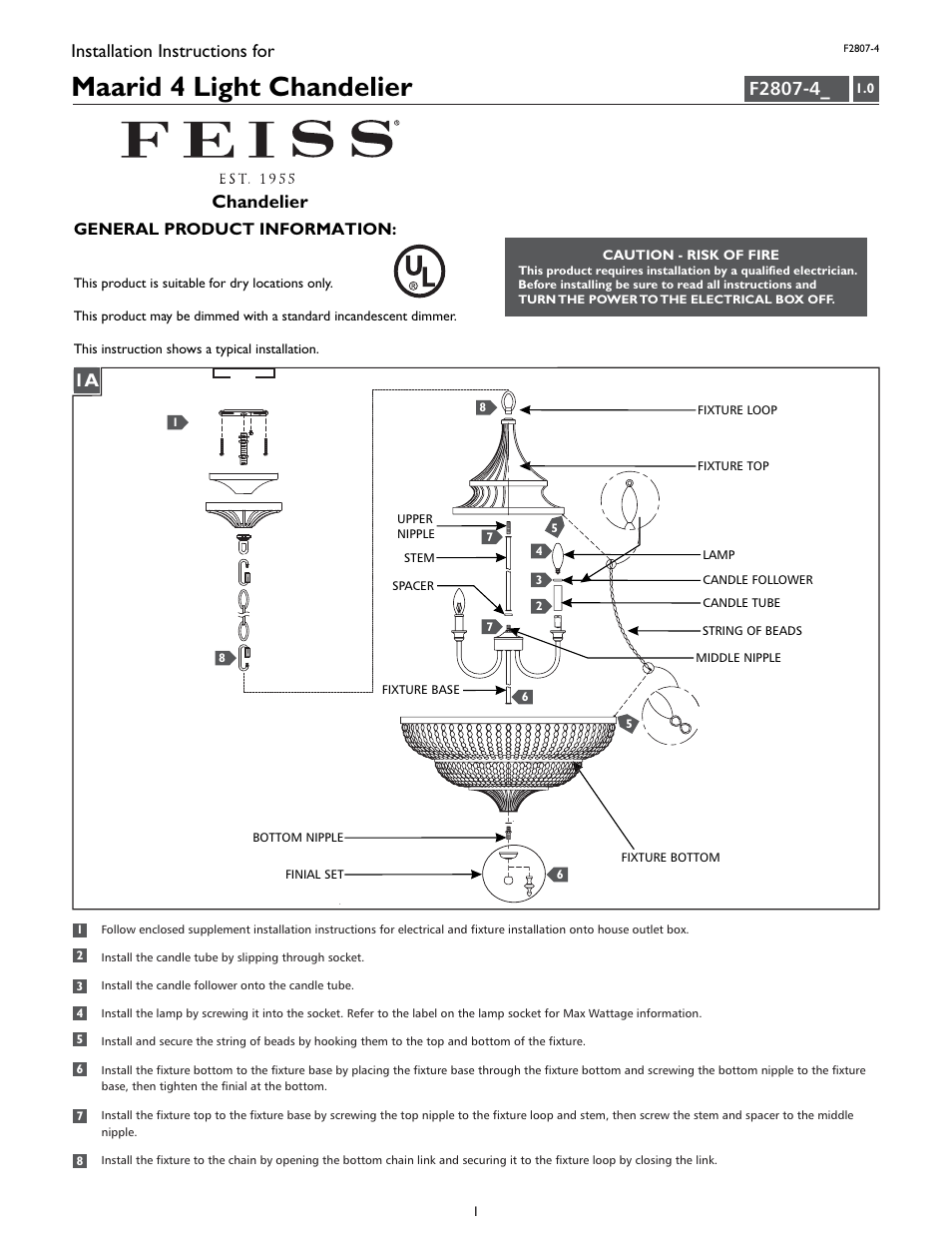 Feiss F2807-4 User Manual | 4 pages