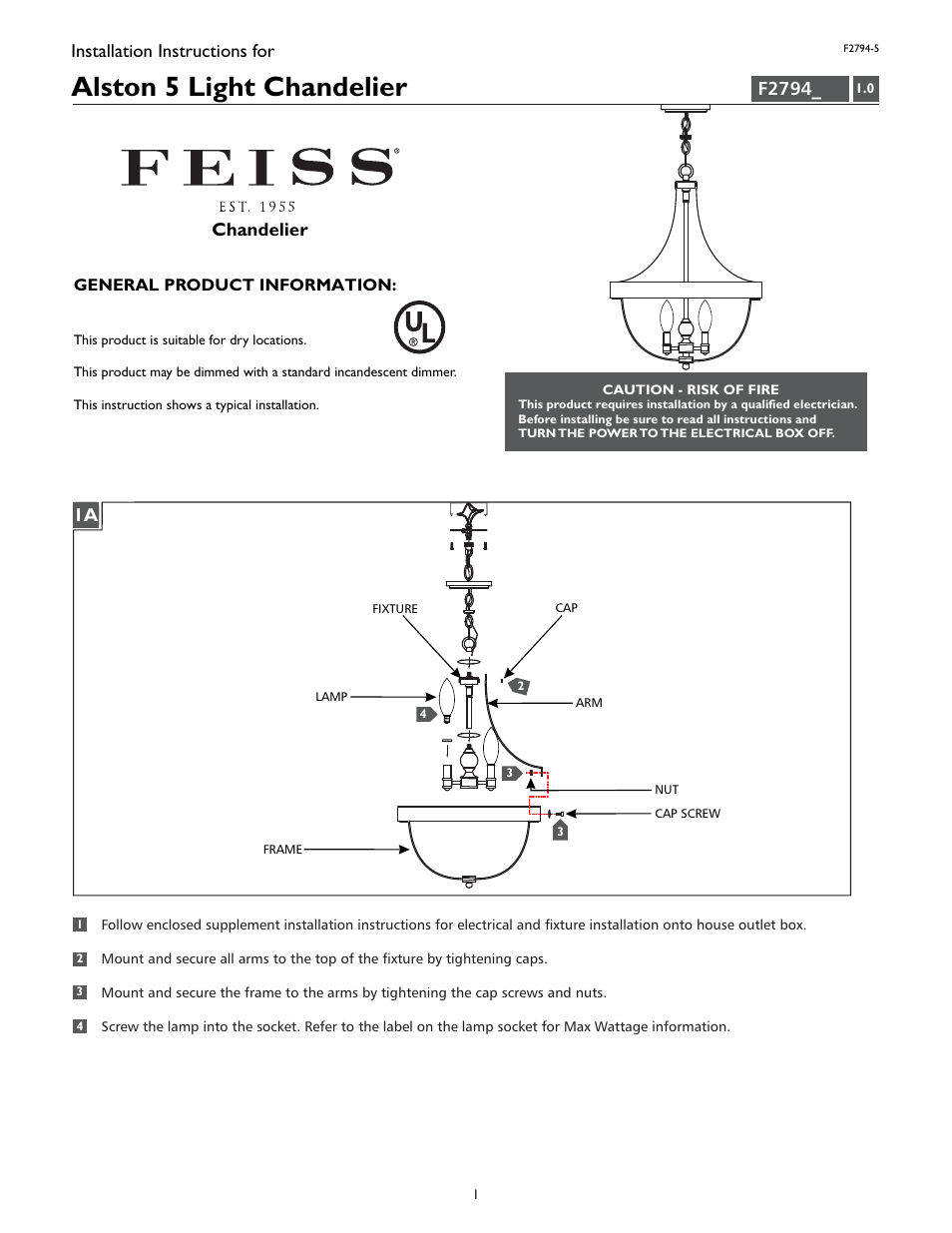 Feiss F2794-5 User Manual | 4 pages
