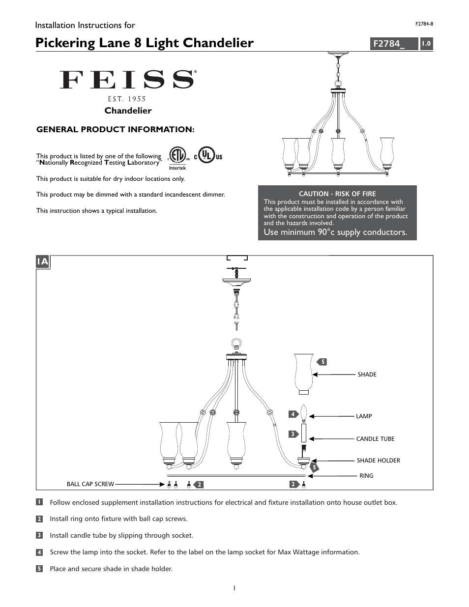 Feiss F2784-8 User Manual | 4 pages