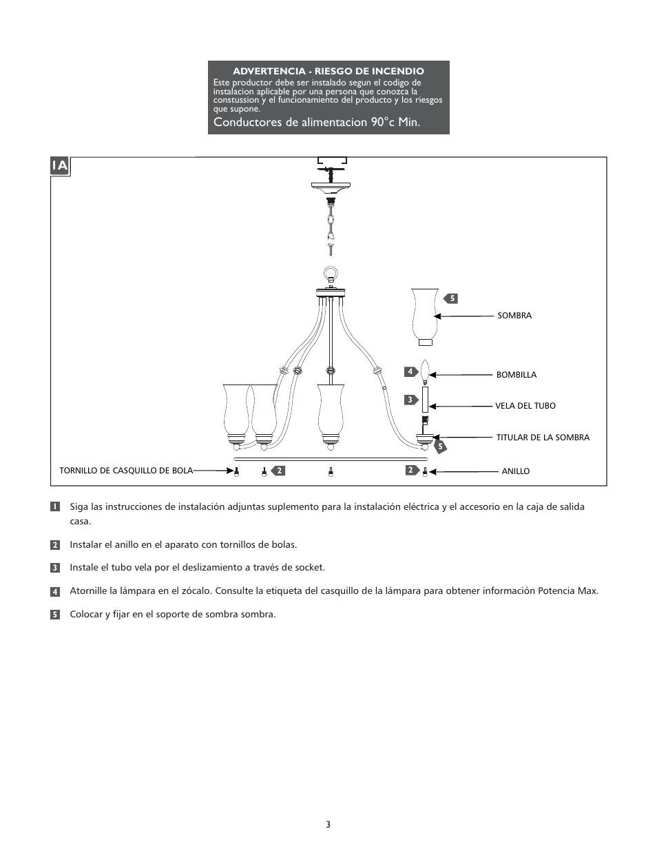 Conductores de alimentacion 90°c min | Feiss F2784-8 User Manual | Page 3 / 4