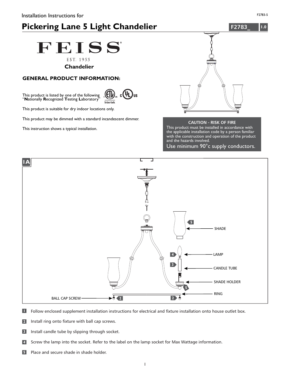 Feiss F2783-5 User Manual | 4 pages