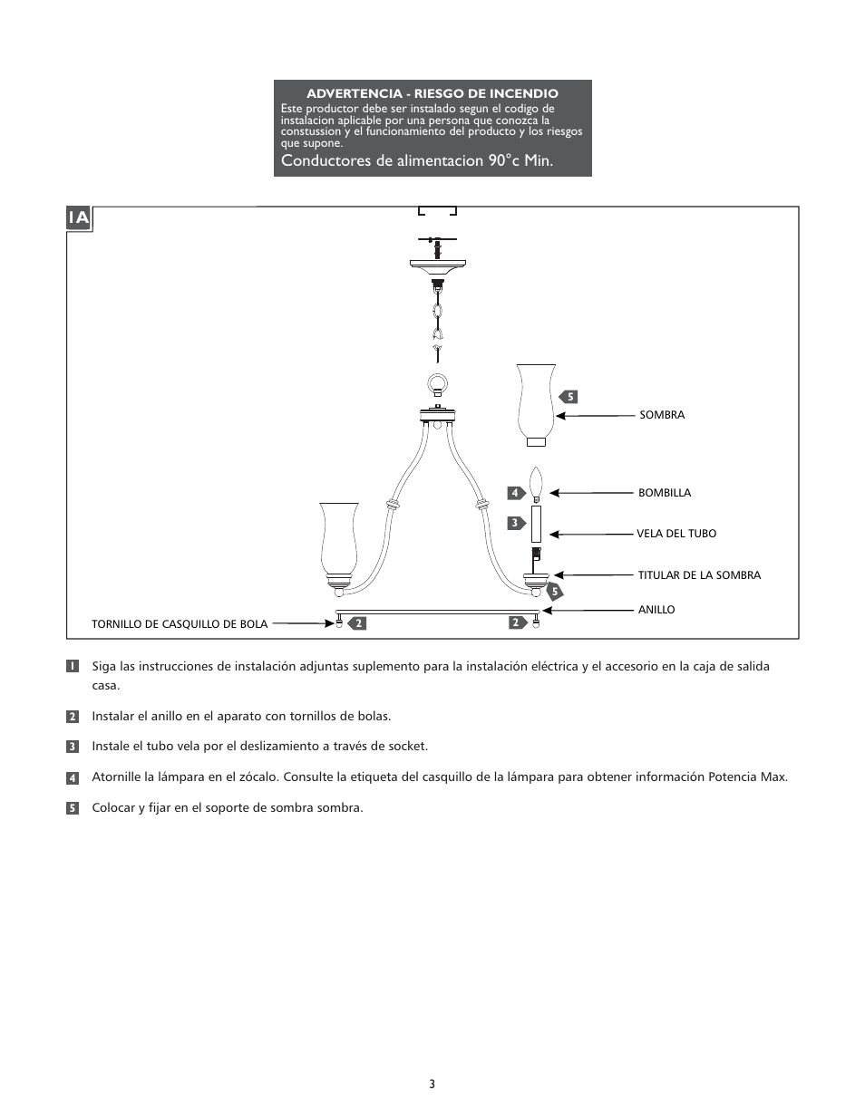 Conductores de alimentacion 90°c min | Feiss F2783-5 User Manual | Page 3 / 4