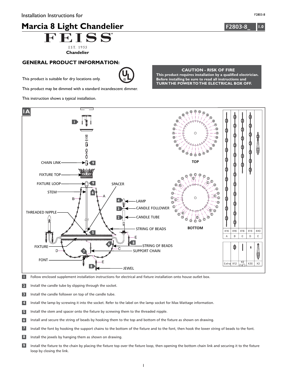 Feiss F2803-8 User Manual | 4 pages