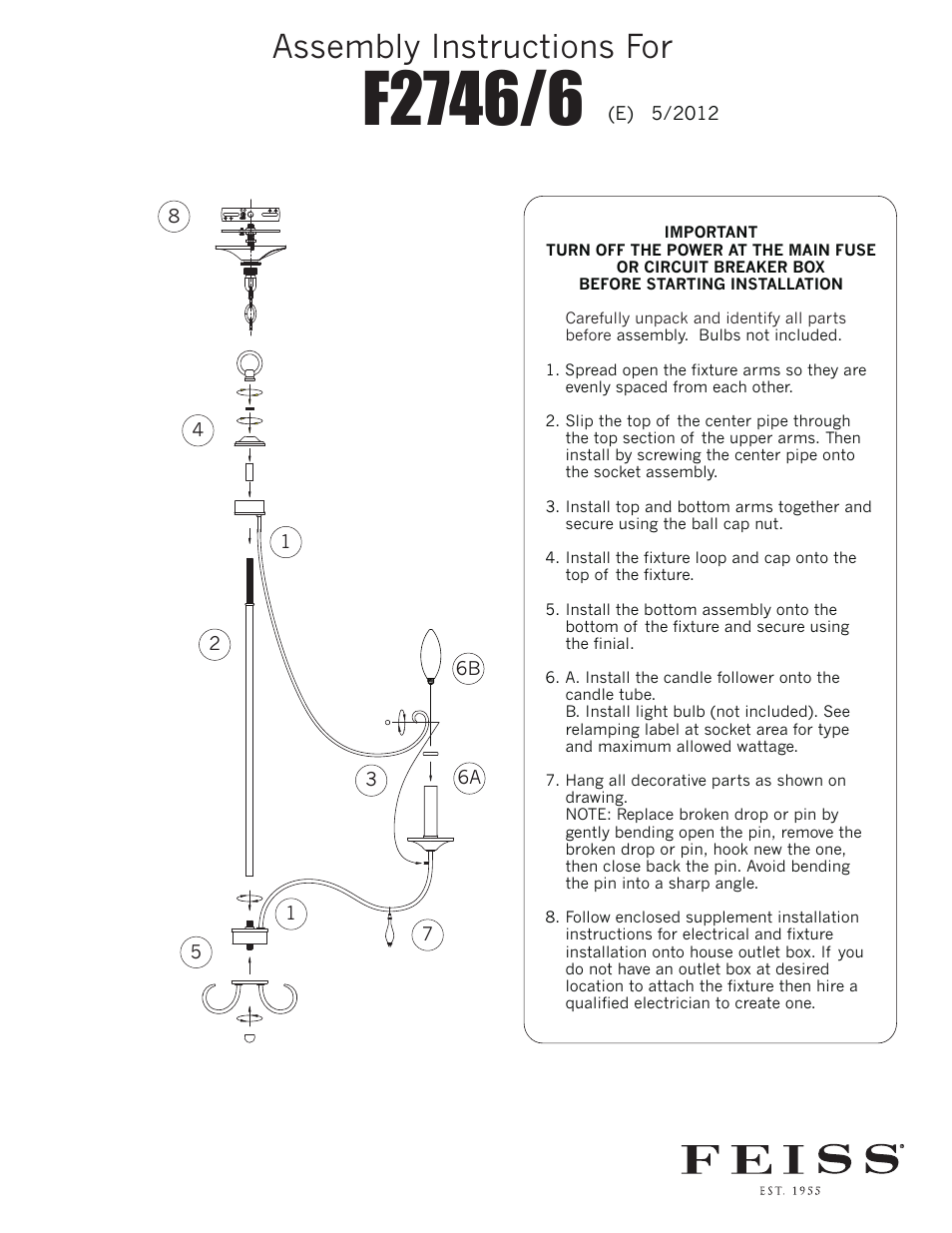 Feiss F2746 User Manual | 1 page