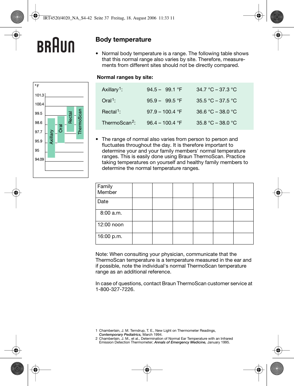 Body temperature | Braun ThermoScan IRT 4520 User Manual | Page 37 / 42