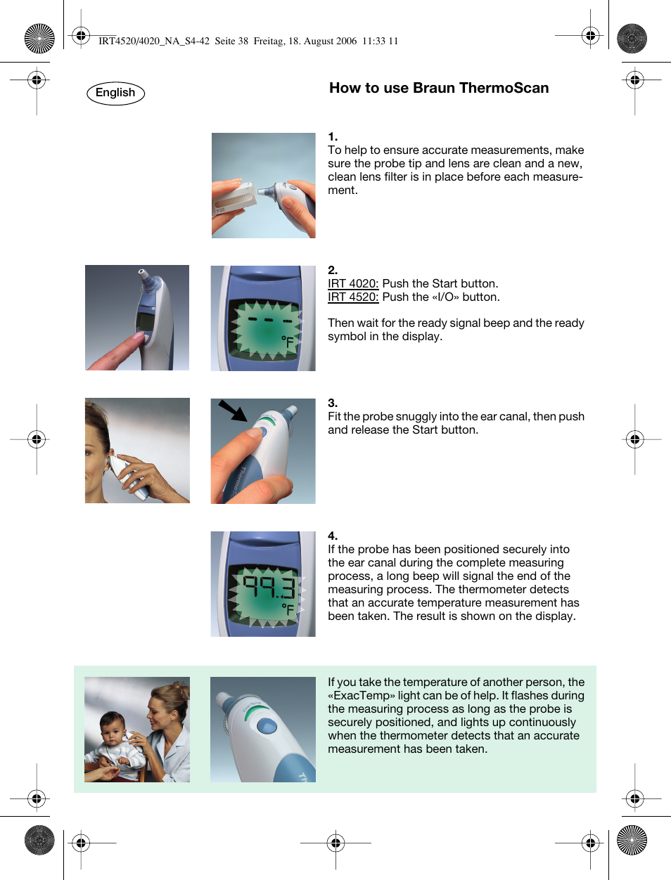 Braun ThermoScan IRT 4520 User Manual | Page 38 / 42