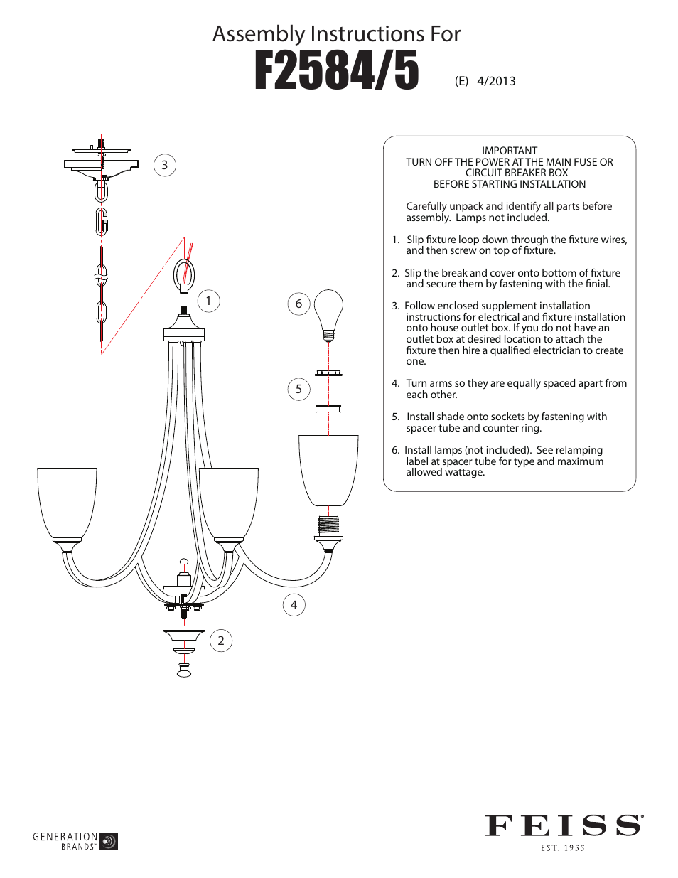 Feiss F2584-5 User Manual | 1 page