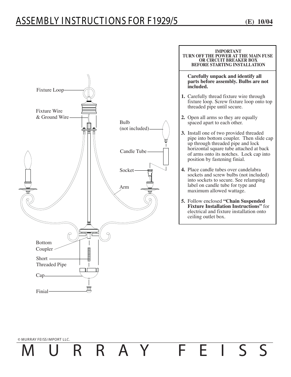 Feiss F1929 User Manual | 1 page