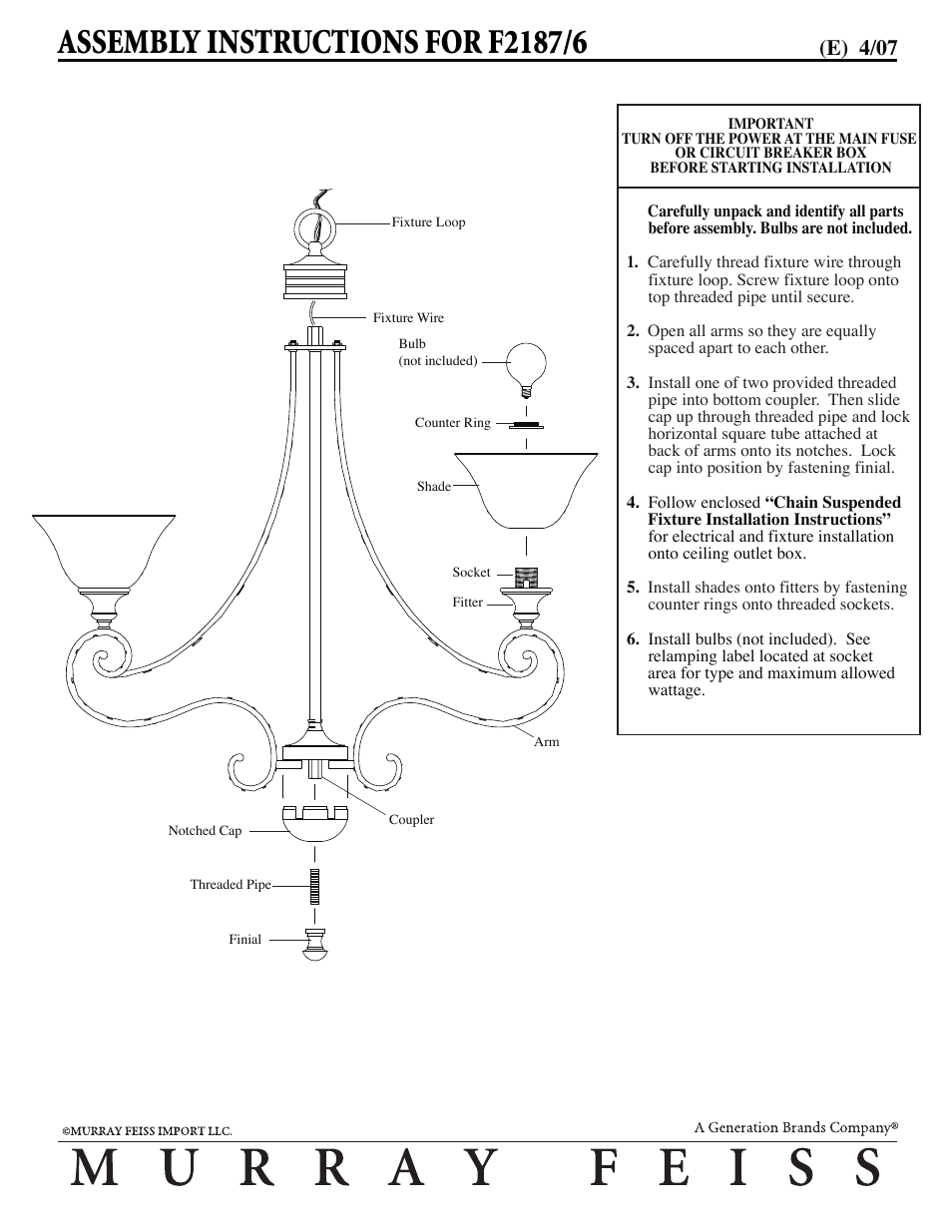 Feiss F2187 User Manual | 1 page