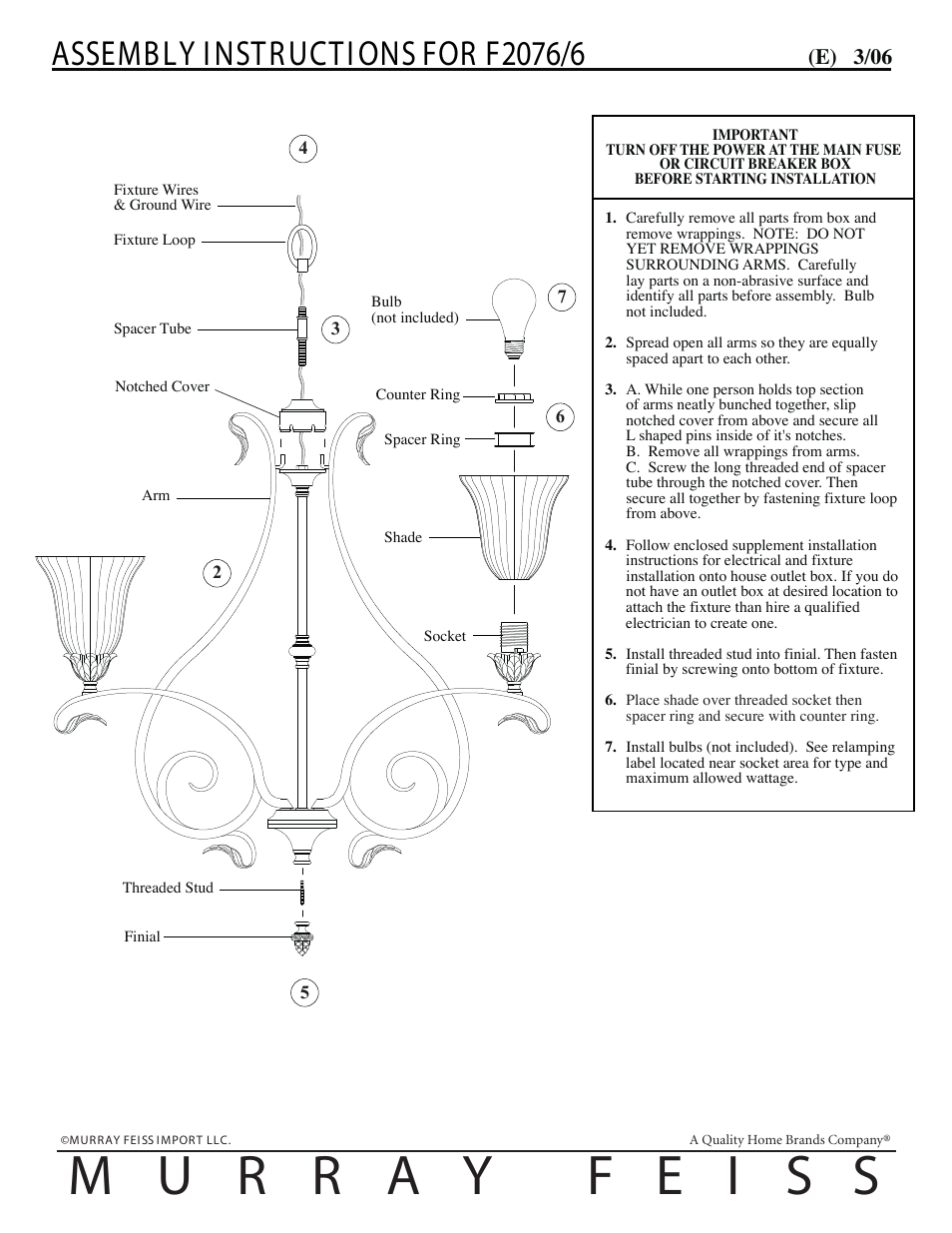 Feiss F2076 User Manual | 1 page