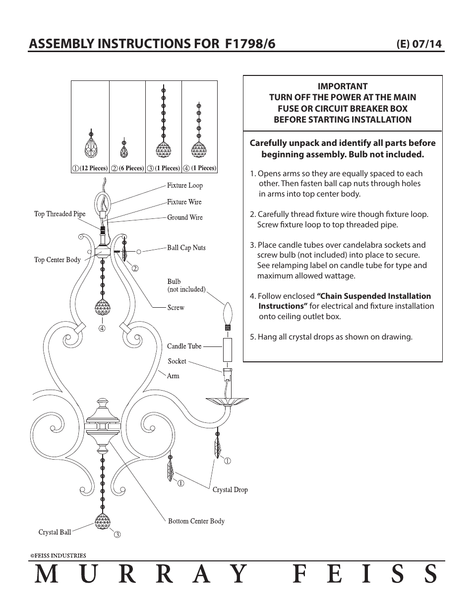 Feiss F1798 User Manual | 3 pages