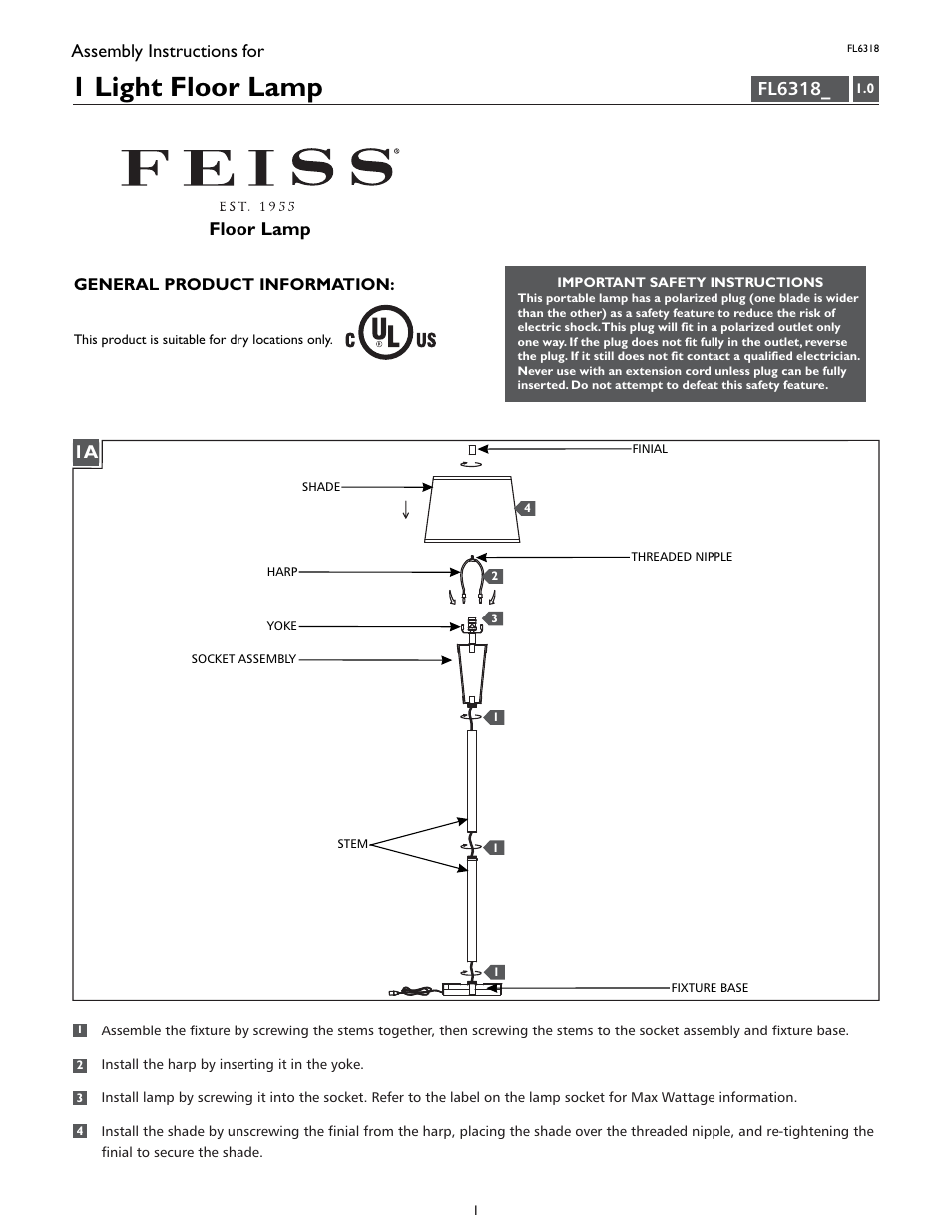 Feiss FL6318 User Manual | 4 pages