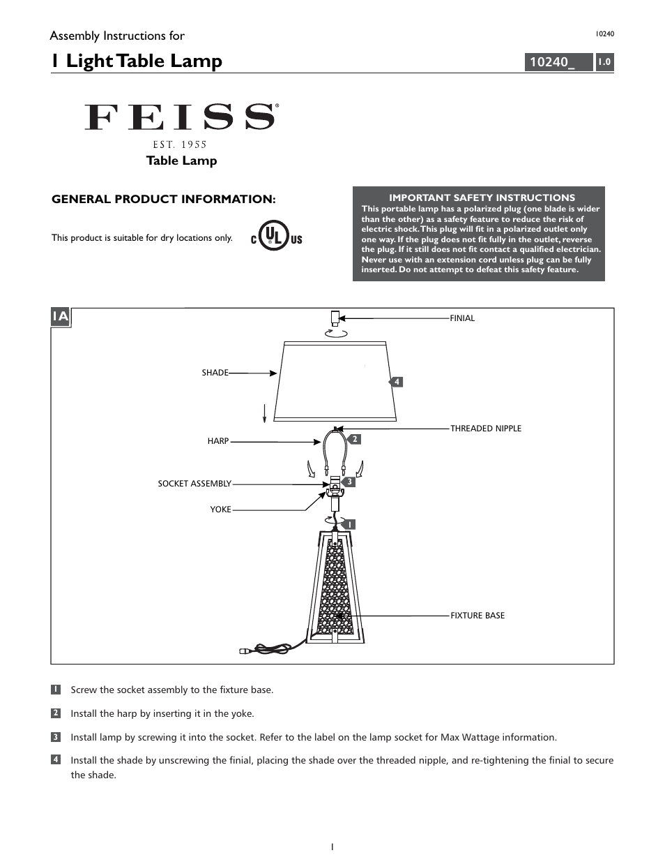 Feiss 10240 User Manual | 4 pages