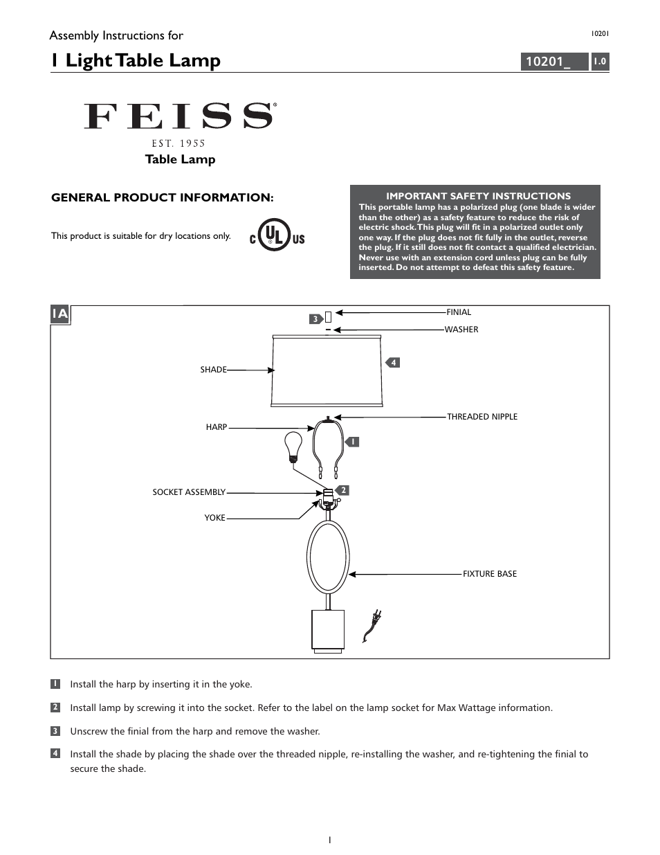 Feiss 10201 User Manual | 4 pages