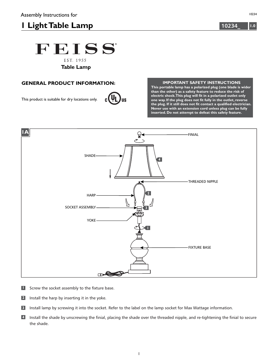 Feiss 10234 User Manual | 4 pages