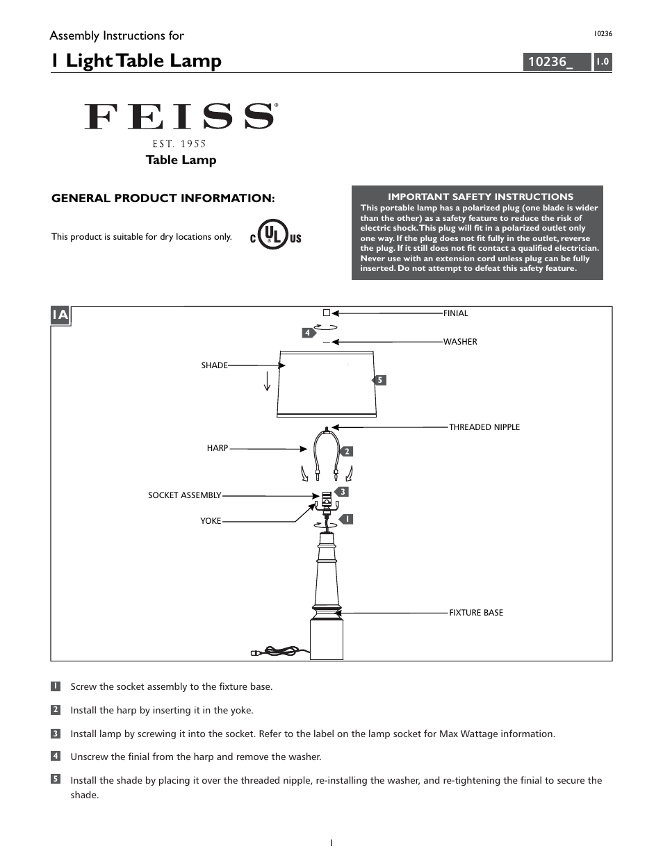 Feiss 10236 User Manual | 4 pages