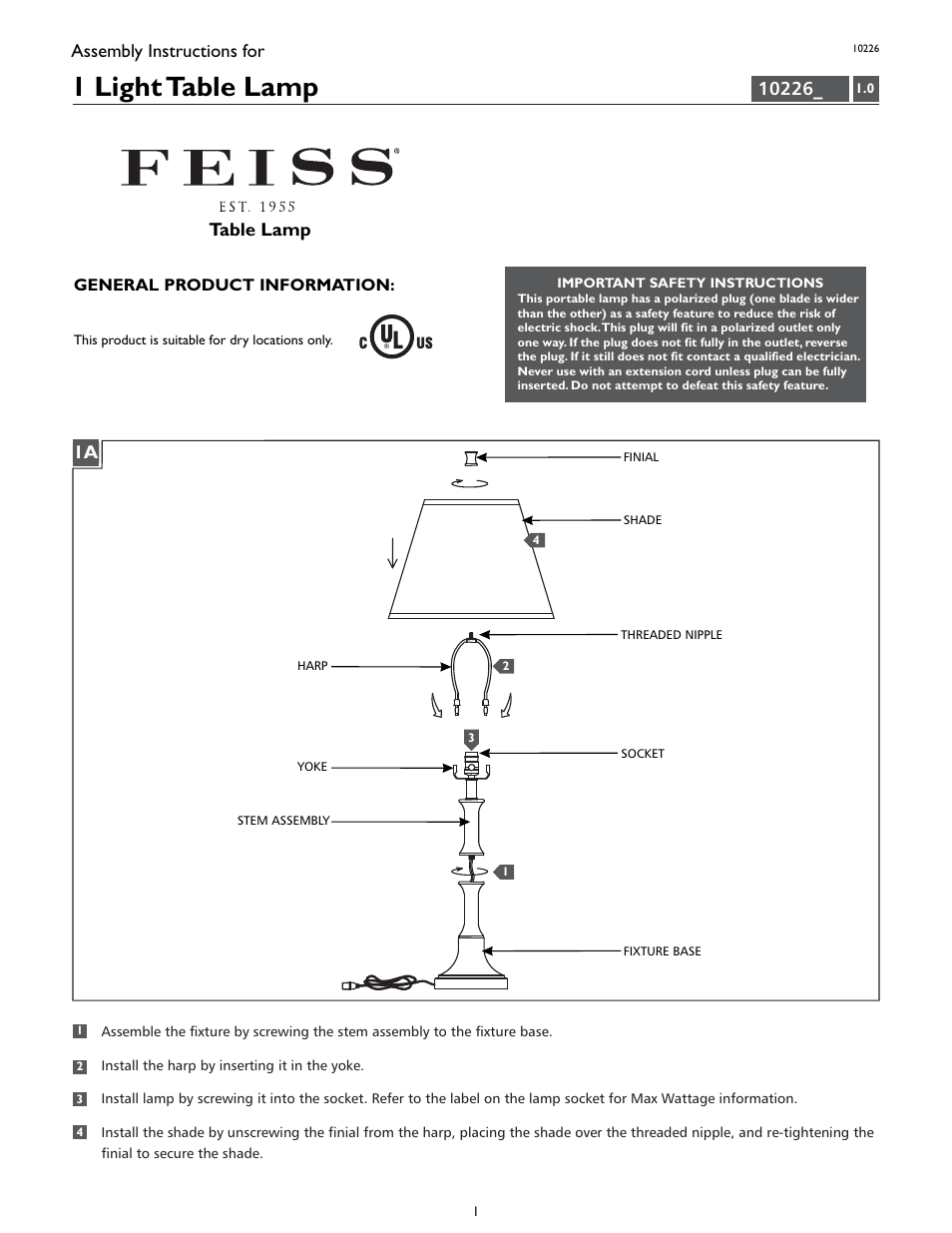 Feiss 10226 User Manual | 4 pages