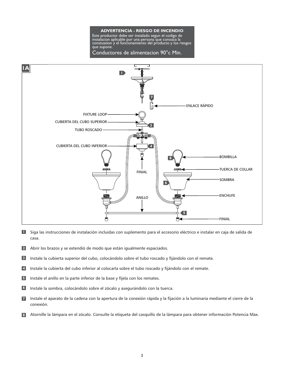 Conductores de alimentacion 90°c min | Feiss F2829-5 User Manual | Page 3 / 4
